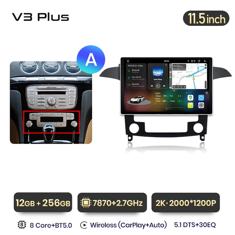 Junsun V3 Plus 2K Android 13 Wireless CarPlay Android Auto Car Intelligent Systems  For Ford S-Max S max 2007 - 2015 Autoradio