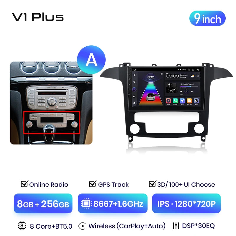 Junsun V3 Plus 2K Android 13 Wireless CarPlay Android Auto Car Intelligent Systems  For Ford S-Max S max 2007 - 2015 Autoradio