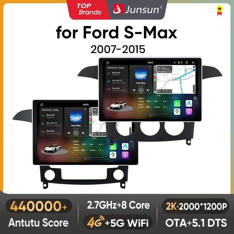 Junsun V3 Plus 2K Android 13 Wireless CarPlay Android Auto Car Intelligent Systems  For Ford S-Max S max 2007 - 2015 Autoradio