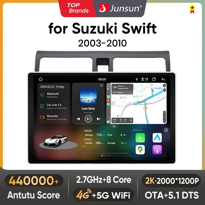 Junsun V3 Plus 2K Android 13 Wireless CarPlay Android Auto Car Intelligent Systems For Suzuki Swift 2003 - 2010 7870 Autoradio