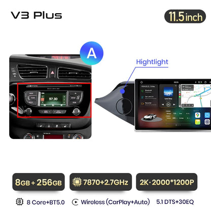 Junsun V3 Plus 2K Android 13 Drahtlose CarPlay Android Auto Auto Intelligente Systeme für KIA CEED JD Cee'd 2012-2018 Autoradio 