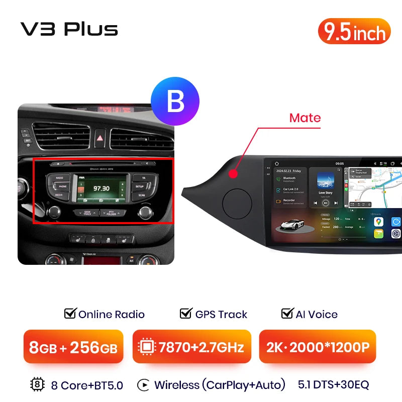 Junsun V3 Plus 2K Android 13 Drahtlose CarPlay Android Auto Auto Intelligente Systeme für KIA CEED JD Cee'd 2012-2018 Autoradio 