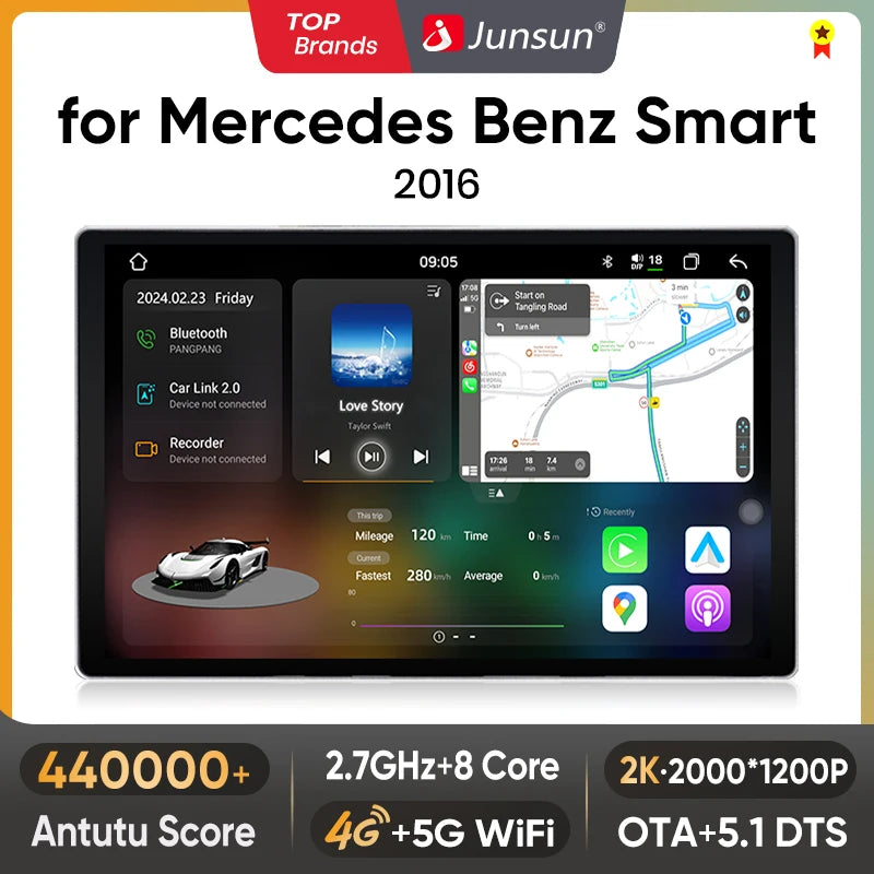 Junsun V3 Plus 2K Android 13 Drahtlose CarPlay Android Auto Auto Intelligente Systeme für Mercedes Benz Smart 2016 Autoradio 