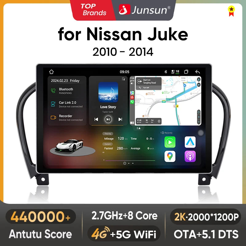 Junsun V3 Plus 2K Android 13 Wireless CarPlay Android Auto Car Intelligent Systems  for Nissan Juke YF15 2010 - 2014  Autoradio