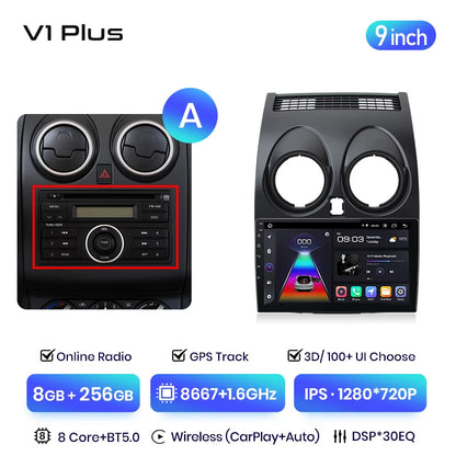 Junsun V3 Plus 2K Android 13 Drahtlose CarPlay Android Auto Auto Intelligente Systeme für Nissan Qashqai J10 2006 - 2013 Autoradio 