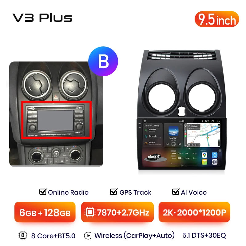 Junsun V3 Plus 2K Android 13 Drahtlose CarPlay Android Auto Auto Intelligente Systeme für Nissan Qashqai J10 2006 - 2013 Autoradio 