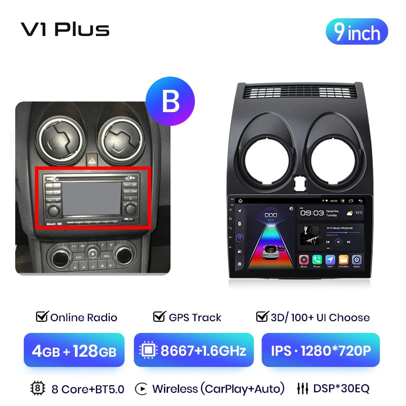 Junsun V3 Plus 2K Android 13 Drahtlose CarPlay Android Auto Auto Intelligente Systeme für Nissan Qashqai J10 2006 - 2013 Autoradio 