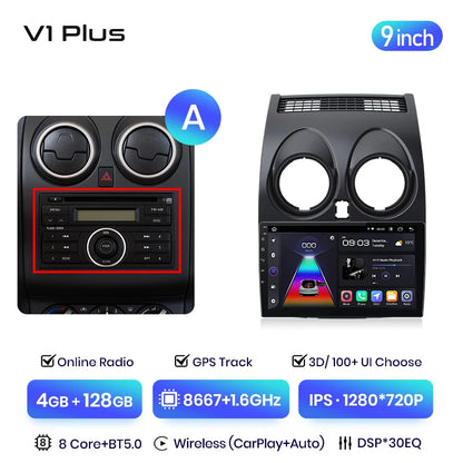Junsun V3 Plus 2K Android 13 Drahtlose CarPlay Android Auto Auto Intelligente Systeme für Nissan Qashqai J10 2006 - 2013 Autoradio 