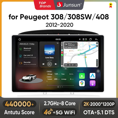 Junsun V3 Plus 2K Android 13 Drahtlose CarPlay Android Auto Auto Intelligente Systeme für Peugeot 308 308SW 408 2012-2020 Autoradio 