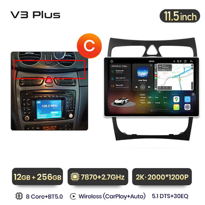 Junsun V3 Plus 2K CarPlay Android Auto Auto Intelligente Systeme für Mercedes Benz C Klasse CLK Klasse W203 W209 S203 A209 2000-2005 