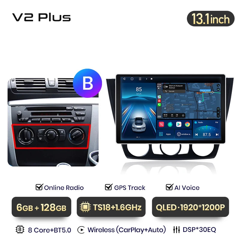 Junsun V3 Plus 2K Wireless CarPlay Android Auto Car Intelligent Systems for BMW 1-Series E87 E81 E82 E88 2004-2011 Autoradio