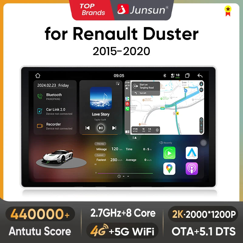 Junsun V3 Plus 2K Drahtlose CarPlay Android Auto Auto Intelligente Systeme für Renault Duster 2015-2020 Für LADA Largus autoradio 