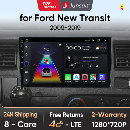 Radio de coche Junsun Wireless CarPlay Android Auto para Ford New Transit 2009, 2010, 2011, 2012, 2013-2019, sistemas inteligentes multimedia 