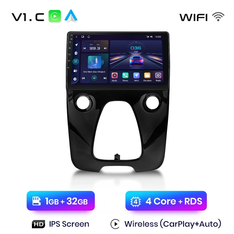 Radio de coche Junsun con CarPlay inalámbrico y Android Auto para Peugeot 108 y Toyota Aygo B40 (2014-2021), GPS, sistemas inteligentes 
