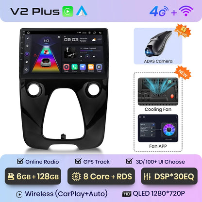 Radio de coche Junsun con CarPlay inalámbrico y Android Auto para Peugeot 108 y Toyota Aygo B40 (2014-2021), GPS, sistemas inteligentes 