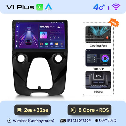 Radio de coche Junsun con CarPlay inalámbrico y Android Auto para Peugeot 108 y Toyota Aygo B40 (2014-2021), GPS, sistemas inteligentes 