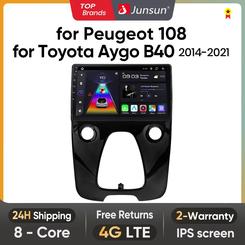Radio de coche Junsun con CarPlay inalámbrico y Android Auto para Peugeot 108 y Toyota Aygo B40 (2014-2021), GPS, sistemas inteligentes 