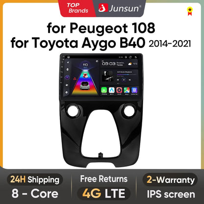 Radio de coche Junsun con CarPlay inalámbrico y Android Auto para Peugeot 108 y Toyota Aygo B40 (2014-2021), GPS, sistemas inteligentes 