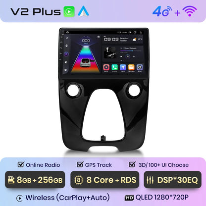 Radio de coche Junsun con CarPlay inalámbrico y Android Auto para Peugeot 108 y Toyota Aygo B40 (2014-2021), GPS, sistemas inteligentes 