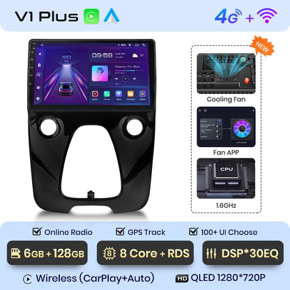 Radio de coche Junsun con CarPlay inalámbrico y Android Auto para Peugeot 108 y Toyota Aygo B40 (2014-2021), GPS, sistemas inteligentes 