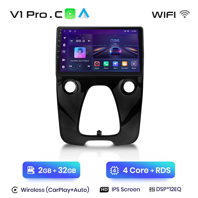 Radio de coche Junsun con CarPlay inalámbrico y Android Auto para Peugeot 108 y Toyota Aygo B40 (2014-2021), GPS, sistemas inteligentes 