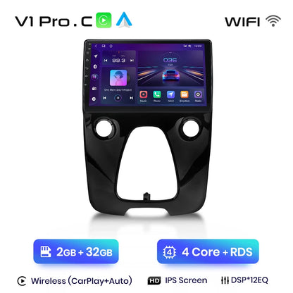 Radio de coche Junsun con CarPlay inalámbrico y Android Auto para Peugeot 108 y Toyota Aygo B40 (2014-2021), GPS, sistemas inteligentes 
