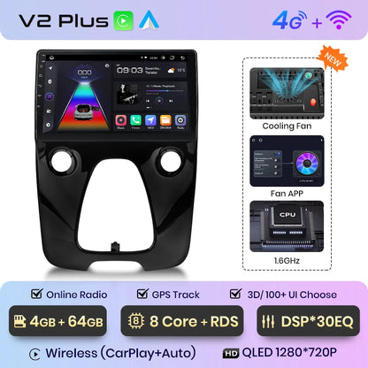 Radio de coche Junsun con CarPlay inalámbrico y Android Auto para Peugeot 108 y Toyota Aygo B40 (2014-2021), GPS, sistemas inteligentes 