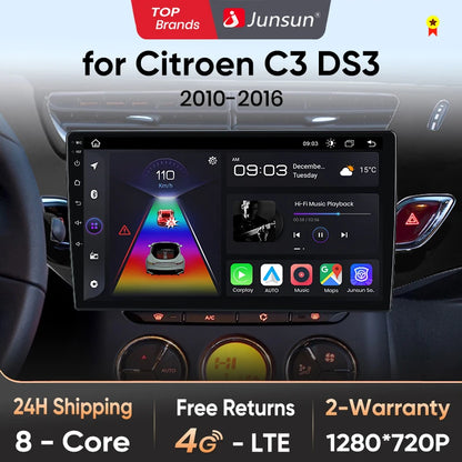 Radio multimedia Junsun con CarPlay inalámbrico y Android Auto para Citroën C3 DS3 (2010-2016), GPS, sistemas inteligentes, autorradio inteligente. 