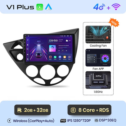Radio de coche Junsun con CarPlay inalámbrico y Android Auto para Ford Fiesta (1995-2001), Focus Mk1 (1998-2004), sistemas inteligentes para coche. 