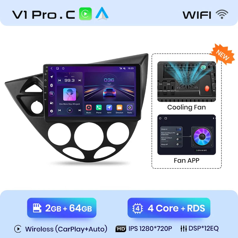 Radio de coche Junsun con CarPlay inalámbrico y Android Auto para Ford Fiesta (1995-2001), Focus Mk1 (1998-2004), sistemas inteligentes para coche. 