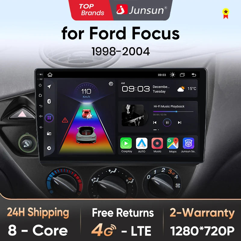 Radio de coche Junsun con CarPlay inalámbrico y Android Auto para Ford Fiesta (1995-2001), Focus Mk1 (1998-2004), sistemas inteligentes para coche. 