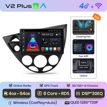 Radio de coche Junsun con CarPlay inalámbrico y Android Auto para Ford Fiesta (1995-2001), Focus Mk1 (1998-2004), sistemas inteligentes para coche. 