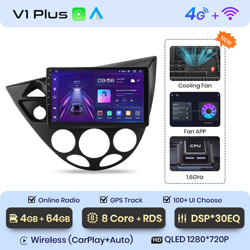 Radio de coche Junsun con CarPlay inalámbrico y Android Auto para Ford Fiesta (1995-2001), Focus Mk1 (1998-2004), sistemas inteligentes para coche. 