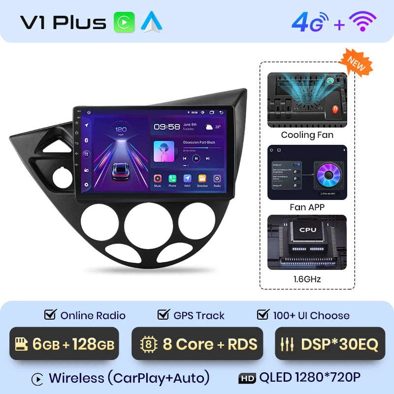 Radio de coche Junsun con CarPlay inalámbrico y Android Auto para Ford Fiesta (1995-2001), Focus Mk1 (1998-2004), sistemas inteligentes para coche. 