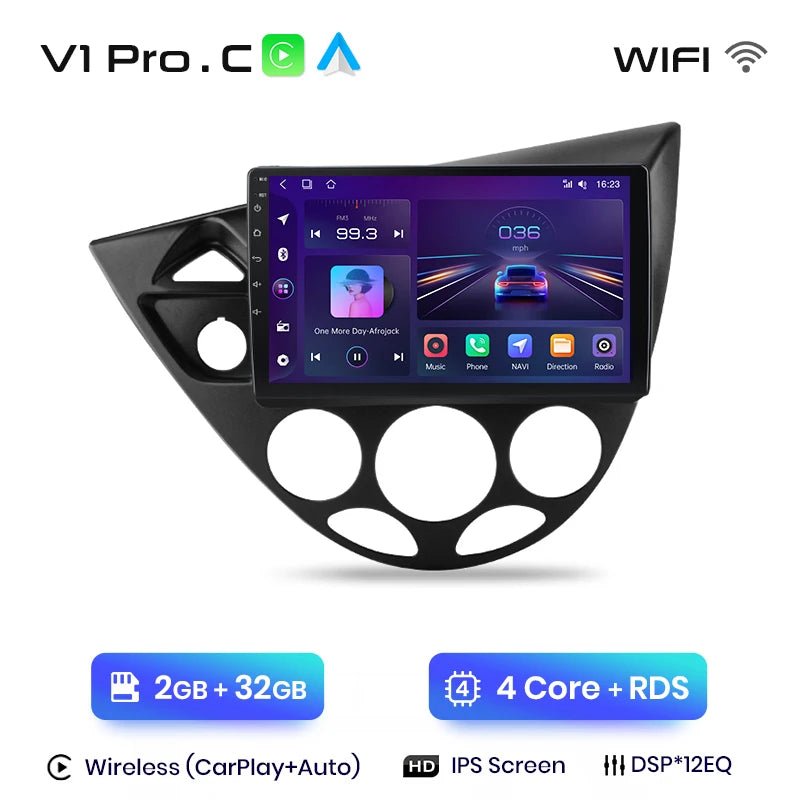 Radio de coche Junsun con CarPlay inalámbrico y Android Auto para Ford Fiesta (1995-2001), Focus Mk1 (1998-2004), sistemas inteligentes para coche. 
