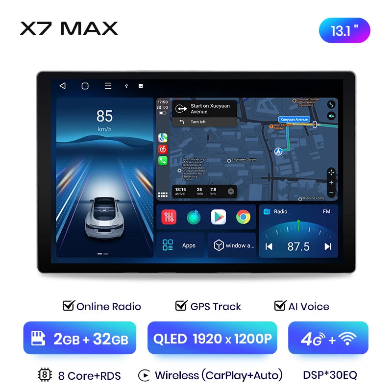 Junsun X7 MAX 13.1“ 2K AI Voice Wireless CarPlay Android Auto Car Radio for Fiat Doblo 2015 - 2019  Multimedia autoradio