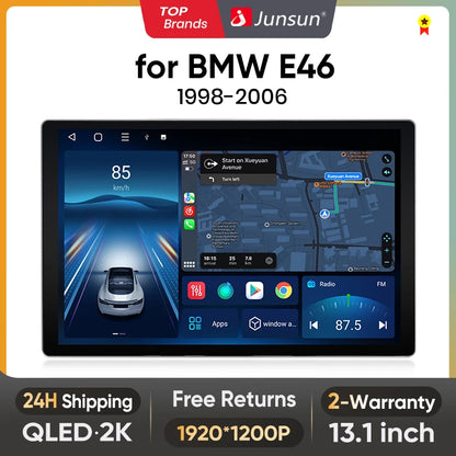 Junsun X7 MAX 2K HD - Radio de coche inalámbrica con CarPlay para BMW E46 M3 318/320/325/330/335, GPS, 2DIN 