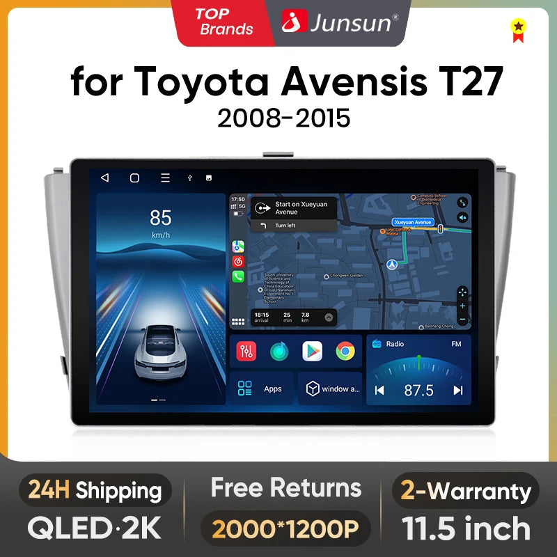 Junsun X7 PRO 11,5“ 2K AI Voice Wireless CarPlay Android Auto Autoradio für Toyota Avensis T27 2008-2015 Multimedia-Autoradio 