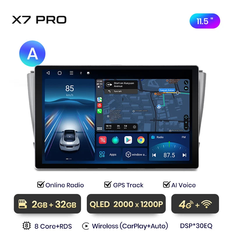 Junsun X7 PRO 11.5“ 2K AI Voice Wireless CarPlay Android Auto Car Radio for Toyota Avensis T27 2008-2015 Multimedia autoradio