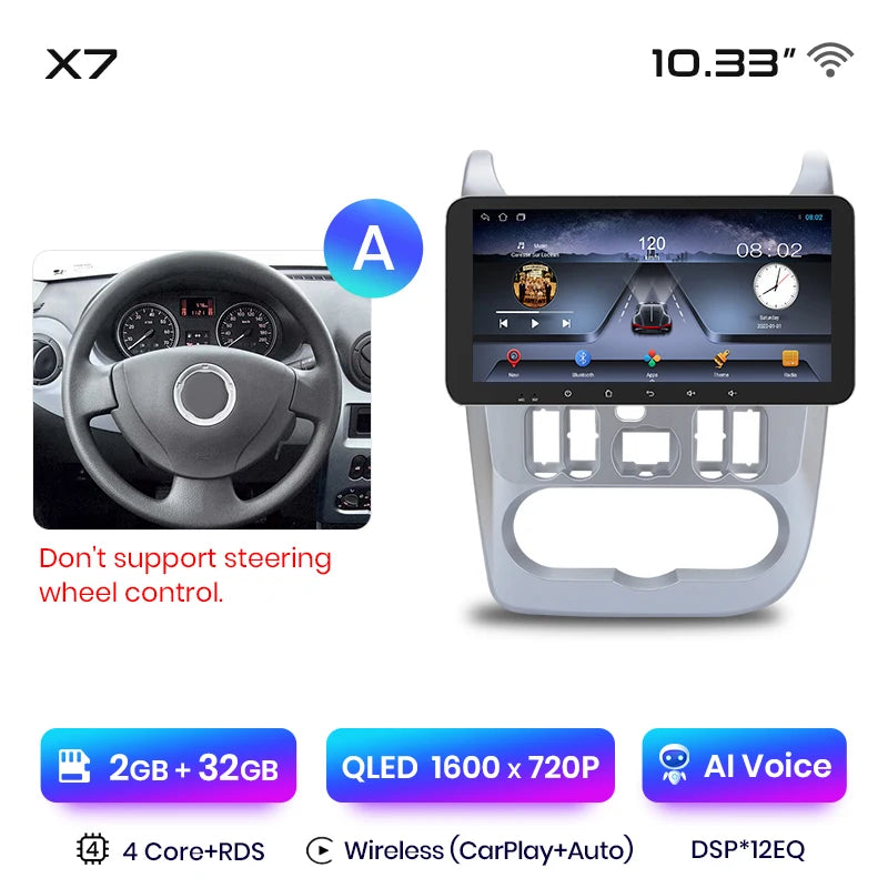 Junsun X7 PRO 11.5“ 2K Wireless CarPlay Android Auto Car Radio for Renault Logan 1 Sandero 2009-2013 Dacia Duster autoradio