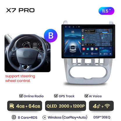 Junsun X7 PRO 11.5“ 2K Wireless CarPlay Android Auto Car Radio for Renault Logan 1 Sandero 2009-2013 Dacia Duster autoradio