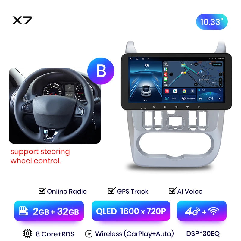 Junsun X7 PRO 11.5“ 2K Wireless CarPlay Android Auto Car Radio for Renault Logan 1 Sandero 2009-2013 Dacia Duster autoradio