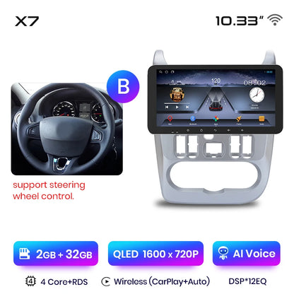 Junsun X7 PRO 11.5“ 2K Wireless CarPlay Android Auto Car Radio for Renault Logan 1 Sandero 2009-2013 Dacia Duster autoradio