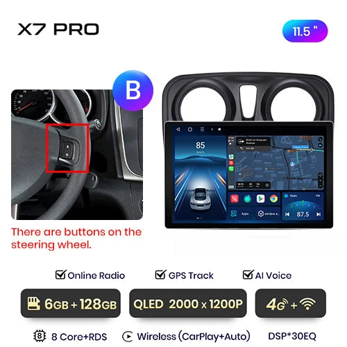 Junsun X7 PRO 11.5“ 2K  Wireless CarPlay Android Auto Car Radio for Renault Logan 2 Sandero 2014-2019 Multimedia autoradio