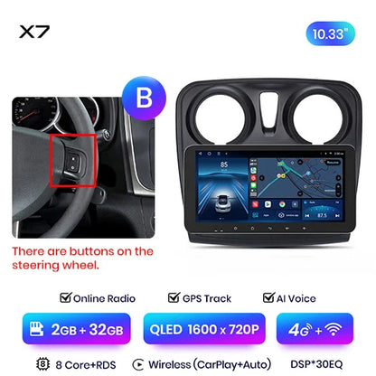 Junsun X7 PRO 11.5“ 2K  Wireless CarPlay Android Auto Car Radio for Renault Logan 2 Sandero 2014-2019 Multimedia autoradio