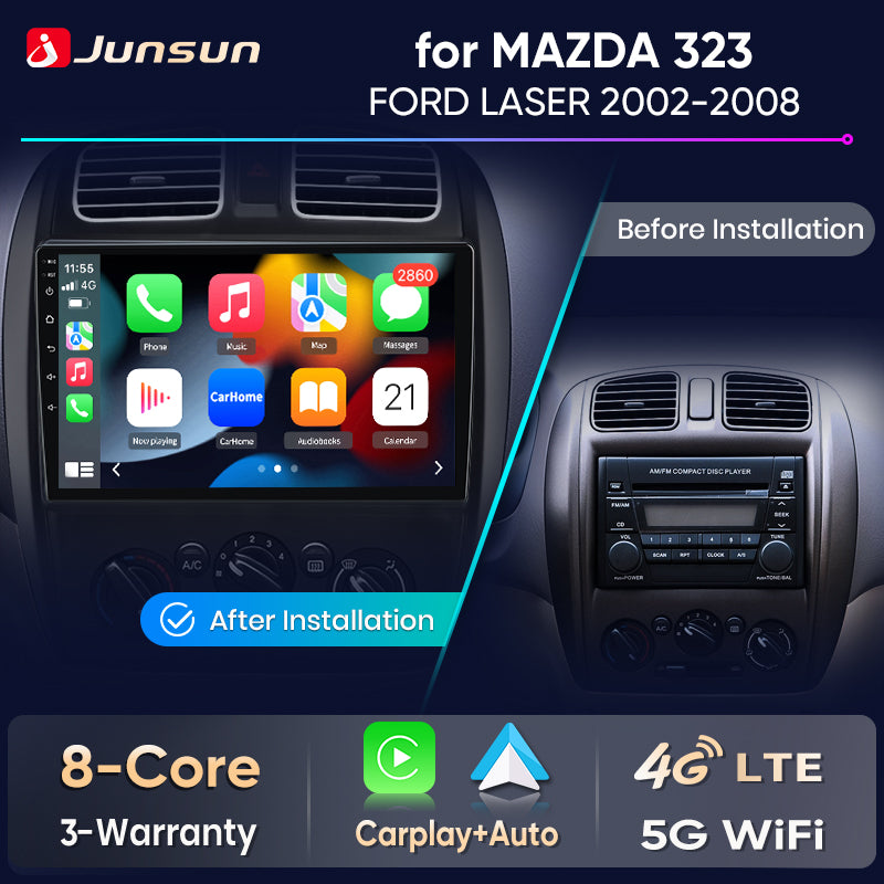 Junsun Wireless CarPlay Android Auto Radio For MAZDA 323 HAIMA FREEMA FORD LASER 2002-2008 Car Intelligent Systems RDS BT WiFi