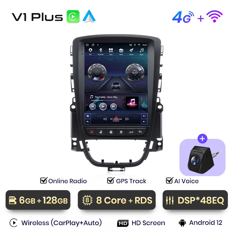 Radio multimedia Junsun Tesla Style Android Auto con Carplay inalámbrico para Opel Astra J, Vauxhall, Buick Verano 2009-2013, sin 2 DIN 