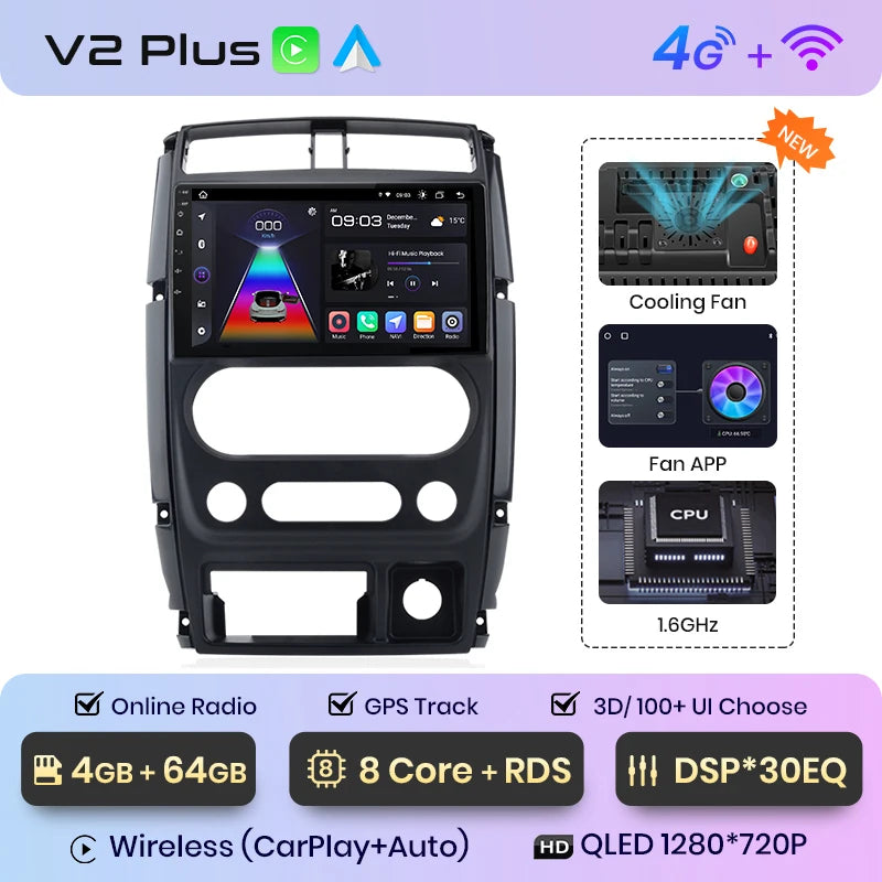 Junsun V1pro AI Voice Car Radio Android Auto Multimedia Player For Suzuki Jimny 3 2005-2019 Carplay 4G RDS 2din GPS autoradio