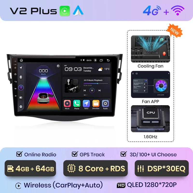 Junsun V1 AI voz inalámbrica CarPlay Android Auto Radio para Toyota RAV4 RAV 4 2005-2012 2013 4G coche Multimedia GPS 2din autoradio 