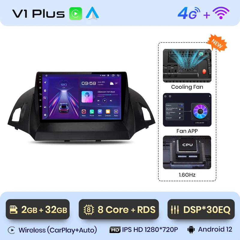 Junsun V1 pro 2 DIN Android Auto Radio para Ford Escape Kuga 2 C-MAX 2013-2016 Carplay 4G Car Multimedia GPS 2 DIN Autoradio 